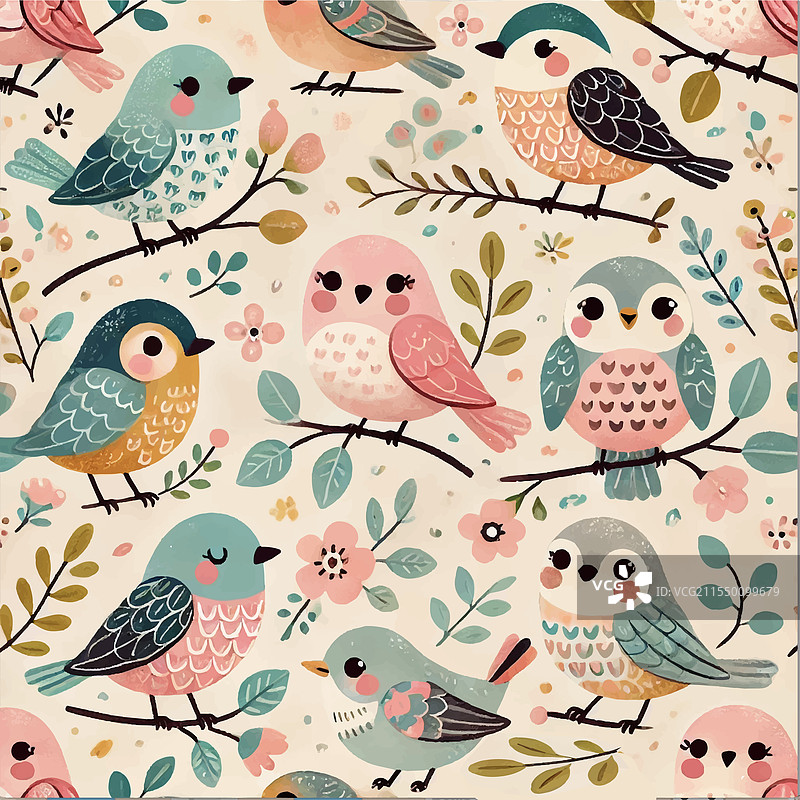 鸟类植物背景印刷设计图片素材