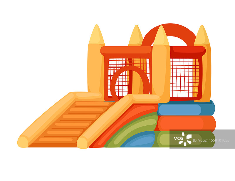 带塔和安全设施的弹跳充气城堡图片素材