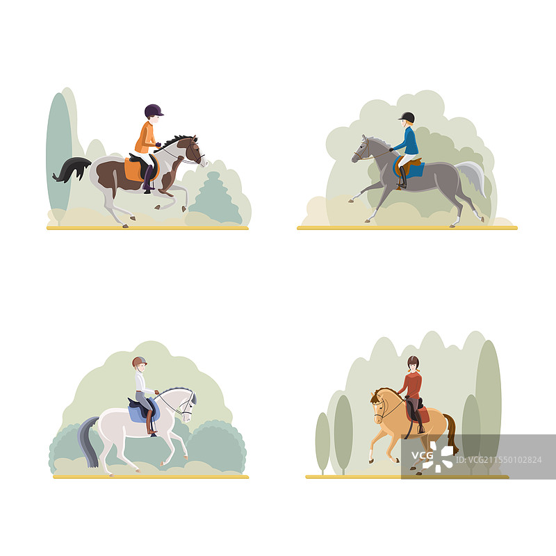孩子们在大自然中骑小马图片素材