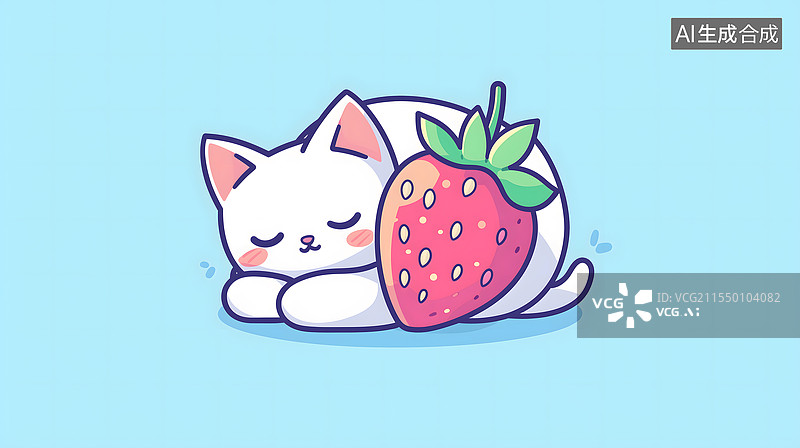 【AI数字艺术】猫咪与草莓的甜蜜相遇图片素材
