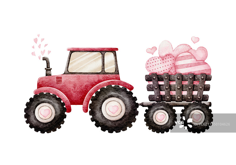 情人节水彩画与粉色农夫图片素材