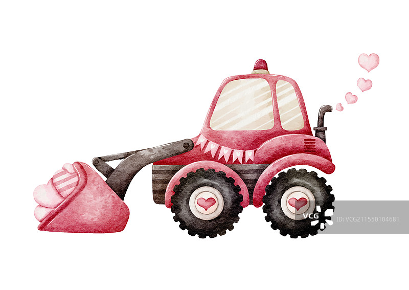 情人节水彩画与粉色装载机图片素材