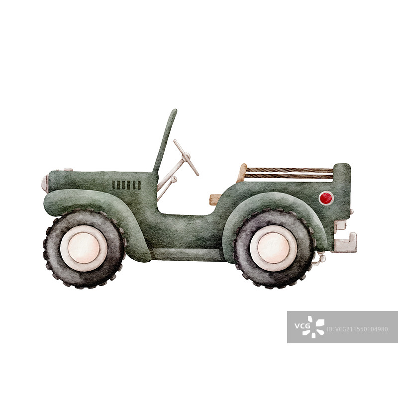 绿色侧视图吉普车的水彩画图片素材