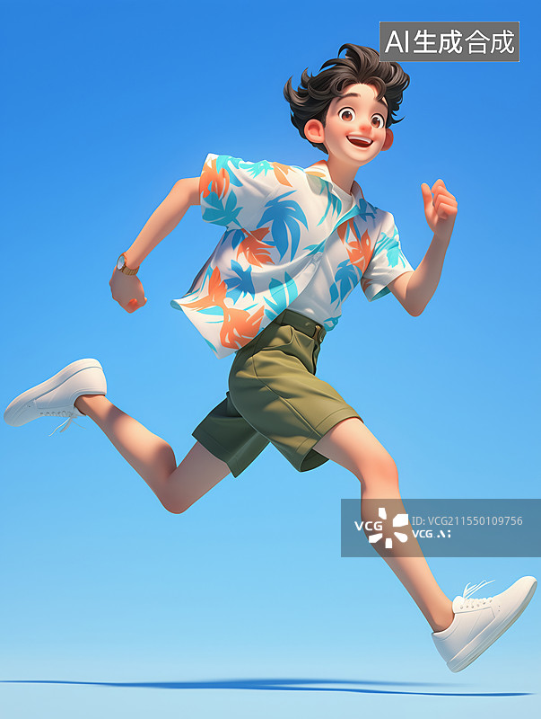 【AI数字艺术】时尚卡通男孩立体插画图片素材