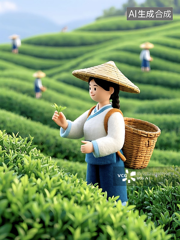 【AI数字艺术】茶文化春茶茶田采茶女人图片素材