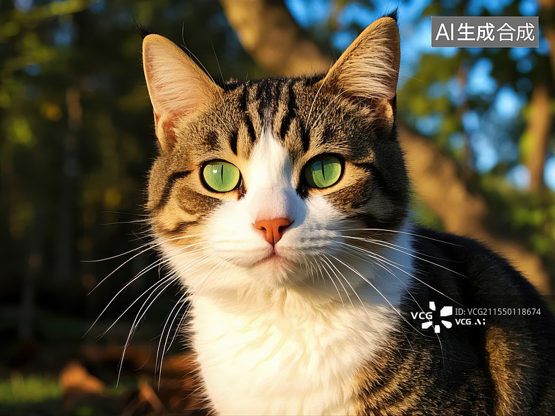 【AI数字艺术】猫咪的绿宝石眼睛的深邃凝视图片素材
