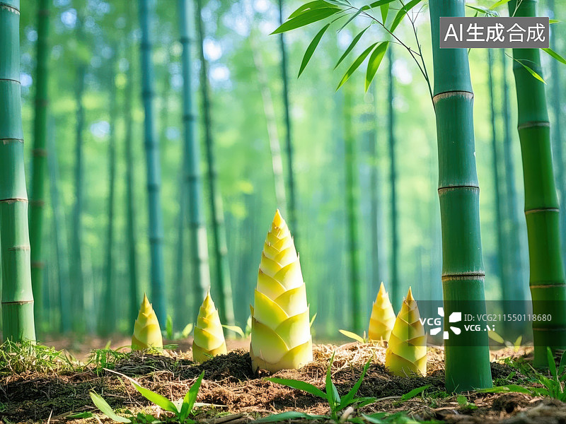 【AI数字艺术】竹林深处的新生,破土而出的希望图片素材