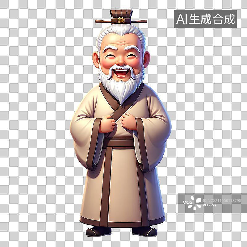 【AI数字艺术】3D渲染中国风卡通人物，老人，古代老爷爷，古装汉服人物免抠元素图片素材