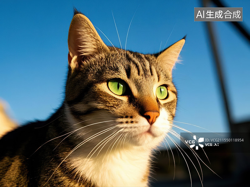 【AI数字艺术】猫咪的绿宝石眼睛的深邃凝视图片素材