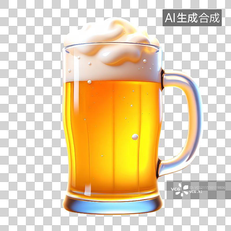 【AI数字艺术】3D渲染卡通饮料，一杯啤酒，免抠元素图片素材