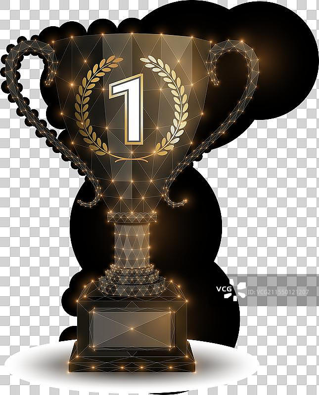 低多边形黑暗奖杯与金色闪光背景图片素材