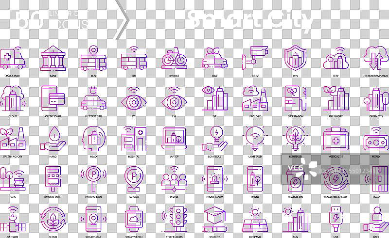 智能城市图标集 渐变风格图标包图片素材