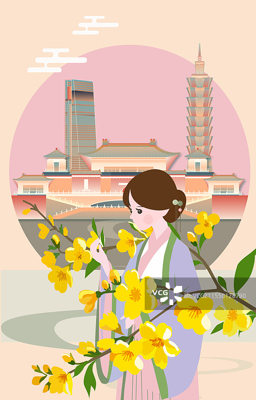 中国台湾省二十四节气立春惊蛰清明城市建筑竖版矢量插画图片素材