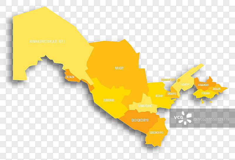 乌兹别克斯坦行政区划政治地图图片素材