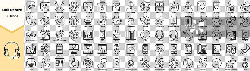 呼叫中心图标集 简约线条艺术风格图片素材