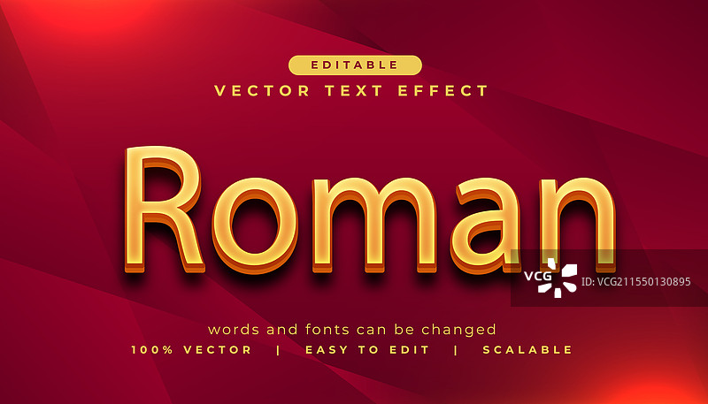 可编辑的金色文本效果，带有3D粗体罗马字体图片素材