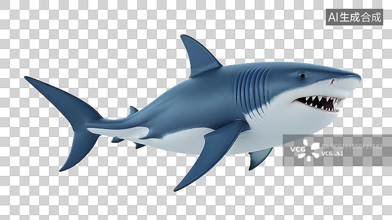 【AI数字艺术】3D渲染卡通动物，鲨鱼，大白鲨，，海洋生物，免抠元素图片素材