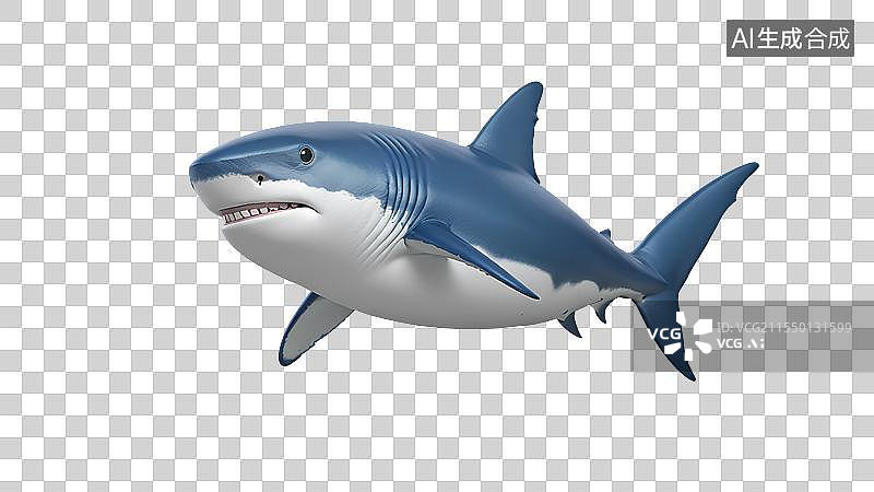 【AI数字艺术】3D渲染卡通动物，鲨鱼，大白鲨，，海洋生物，免抠元素图片素材