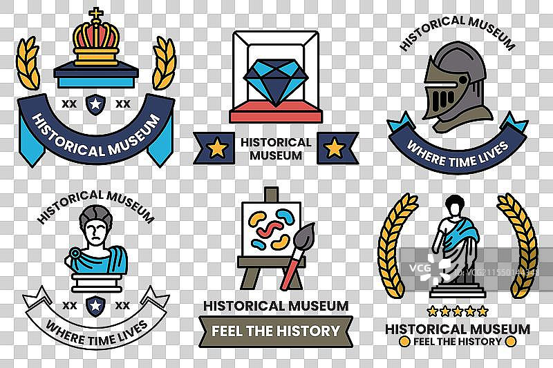 一套不同的历史博物馆徽章图片素材