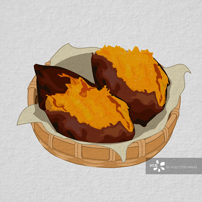 竹篮中的烤黄甜薯图片素材