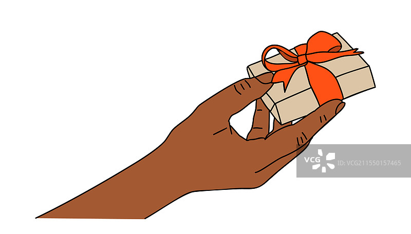 手握着用红色丝带系好的礼品盒图片素材
