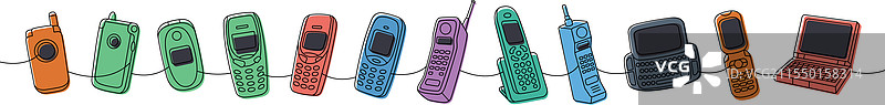 老式电话一行彩色连续图案图片素材