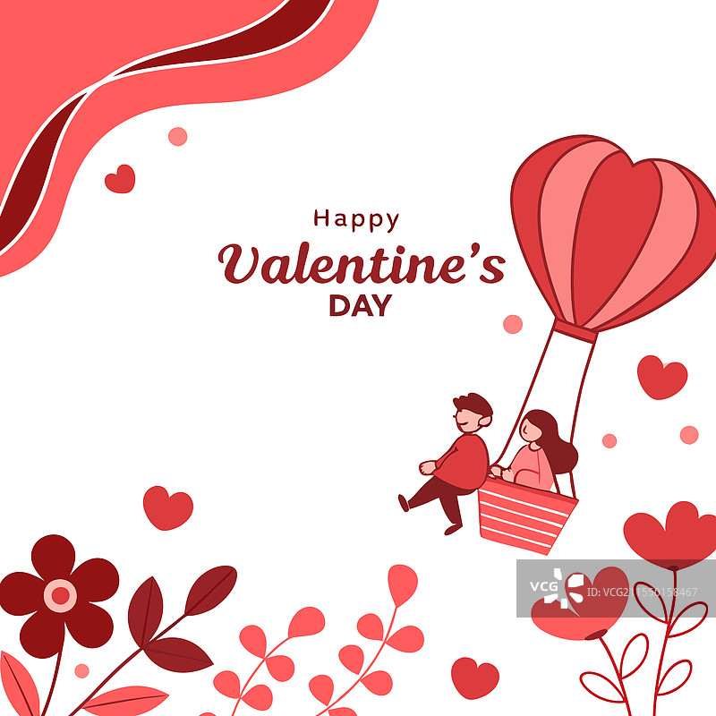 浪漫情侣在心形热气球中图片素材