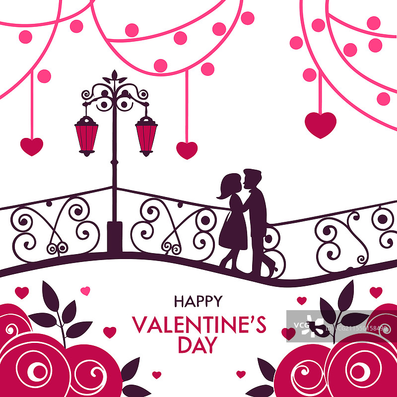 浪漫的情人节情侣在装饰精美的阳台上图片素材