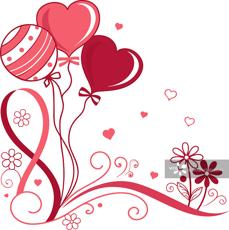 优雅的红色和粉色气球，带有丝带设计图片素材