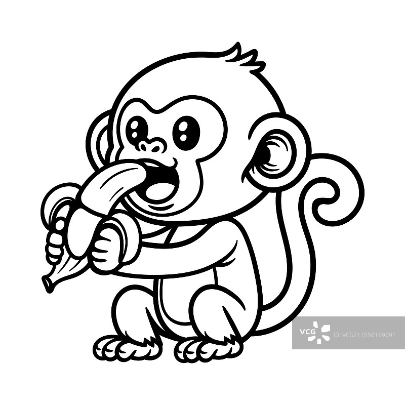 可爱有趣的坐着的猴子与香蕉卡通图案图片素材