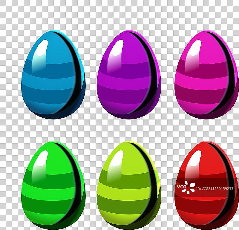 五彩斑斓的复活节条纹彩蛋在白色背景上图片素材