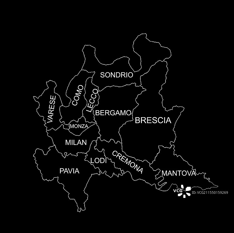 伦巴第地区地图线条轮廓剪影图片素材