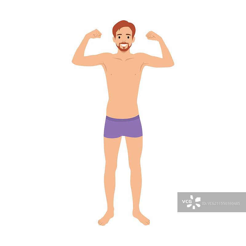 瘦弱的年轻男子展示肌肉图片素材