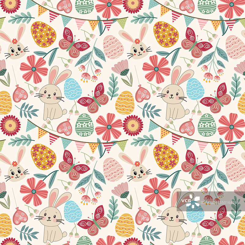 可爱的手绘快乐复活节无缝图案图片素材