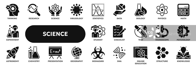 与科学实验室相关的实心图标集合图片素材