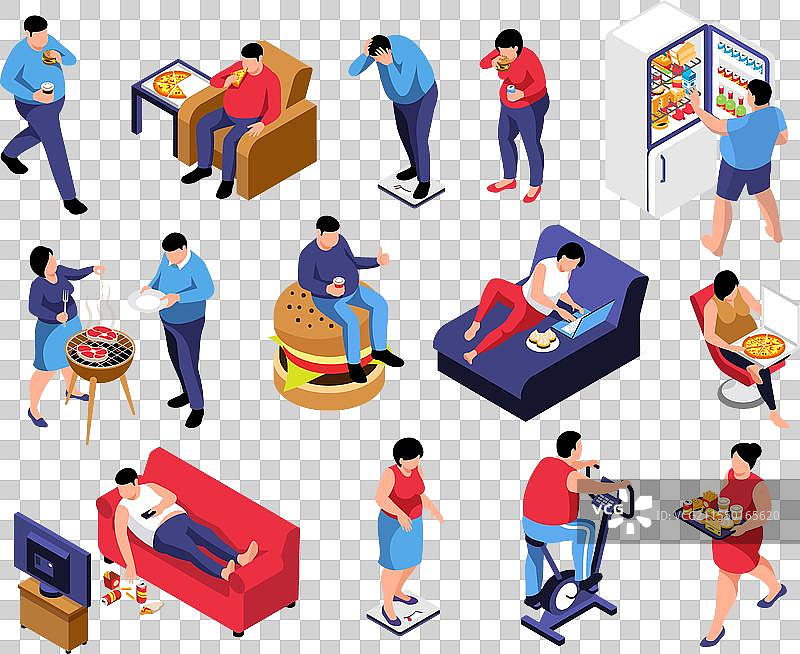 等距肥胖图标集合图片素材