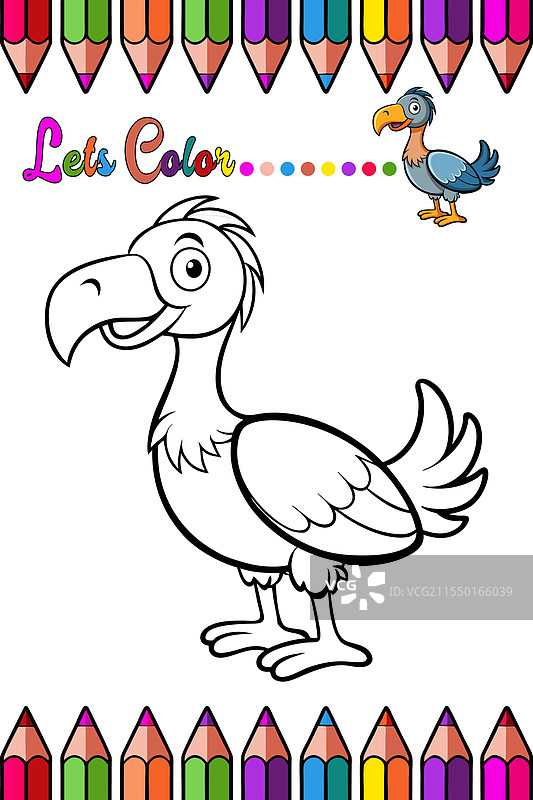 可爱的渡渡鸟涂色页，适合儿童使用图片素材