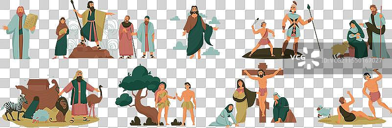 基督教圣经故事彩色图标集图片素材