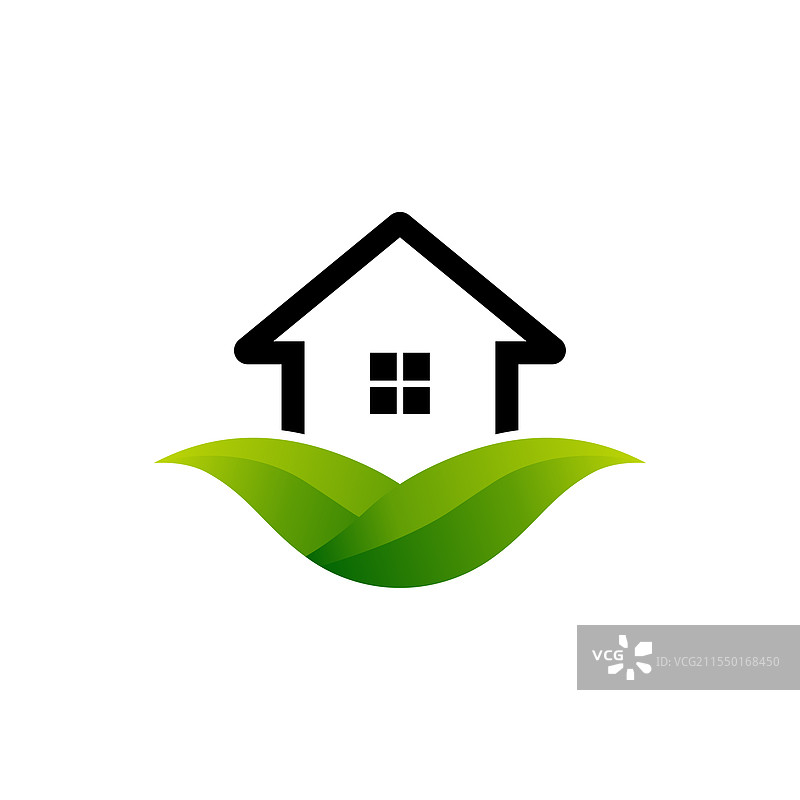 绿色房屋与树木建筑的标志设计符号图片素材