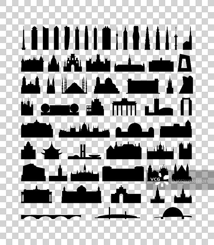 建筑、景点和地标的图标包图片素材