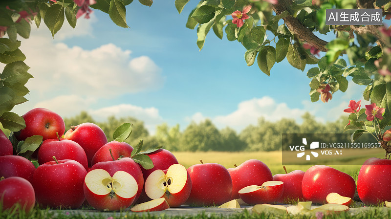 【AI数字艺术】自然新鲜的苹果图片素材