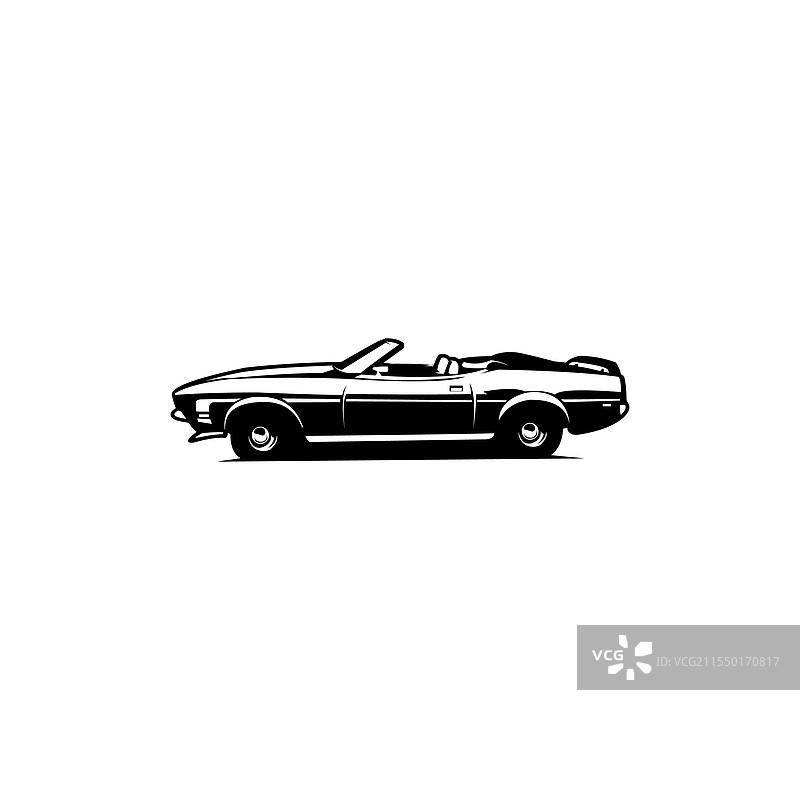 1972年福特野马在白色背景下的侧面图图片素材