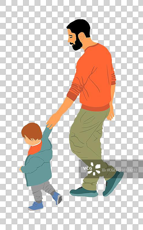 年轻的父亲和儿子手牵手散步图片素材