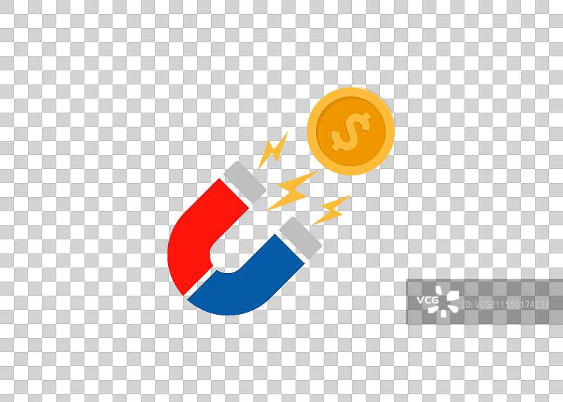 吸引金子的美元硬币磁铁图片素材
