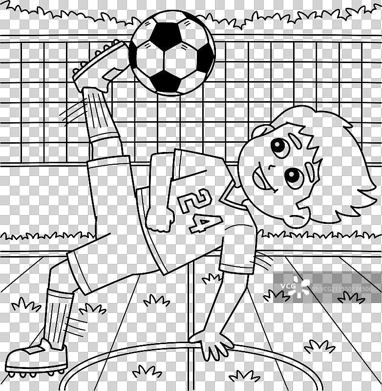 男性足球运动员倒钩射门涂色页图片素材