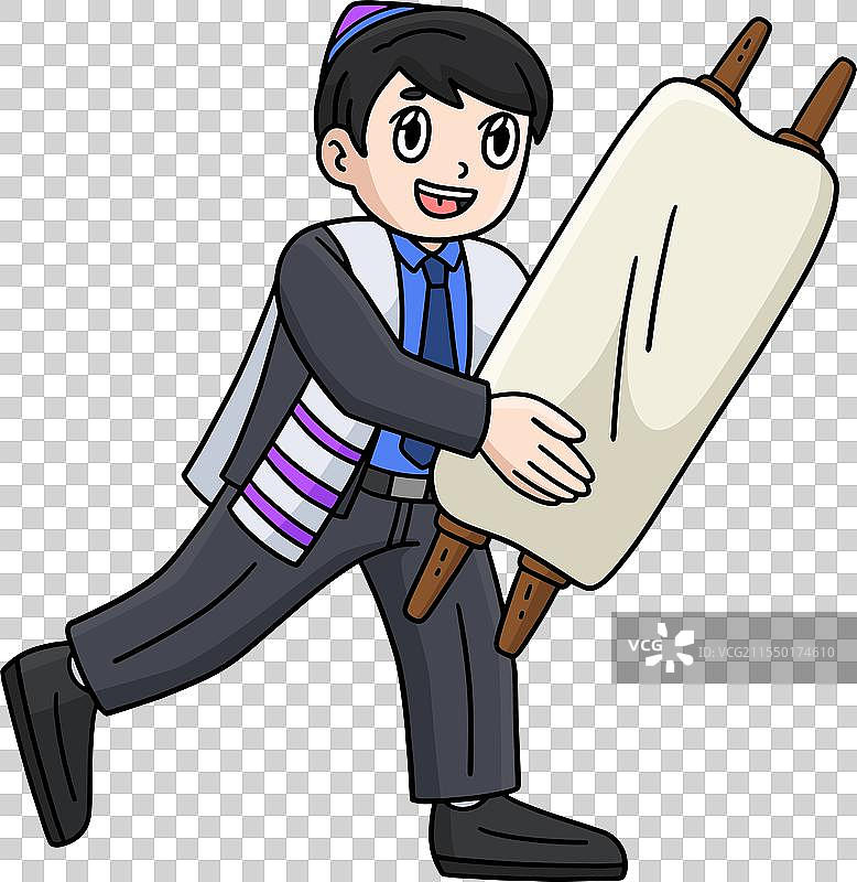 巴尔米茨瓦男孩手持托拉的卡通剪贴画图片素材