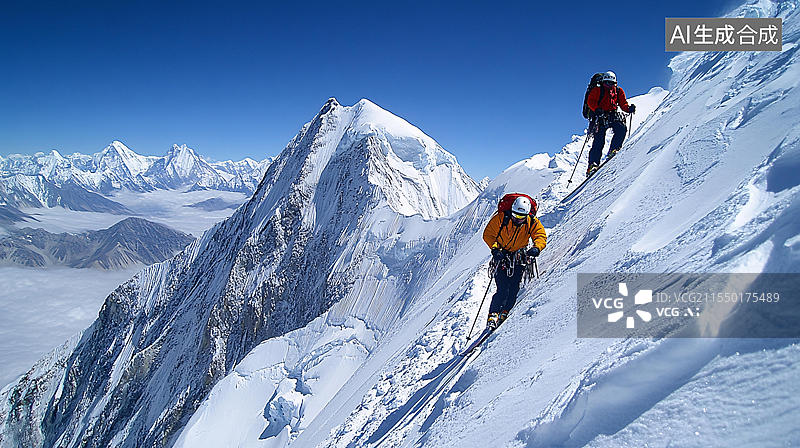 【AI数字艺术】攀登珠穆朗玛峰图片素材