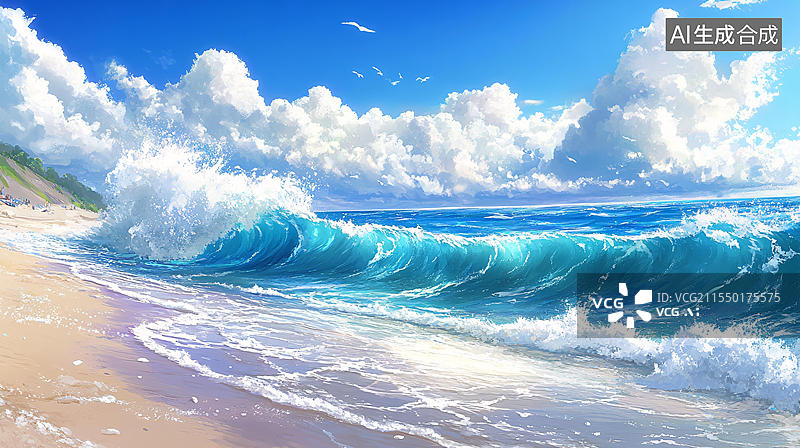 【AI数字艺术】海边唯美手绘图片素材