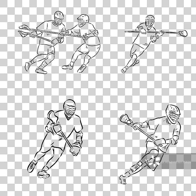 曲棍球运动素描轮廓图片素材