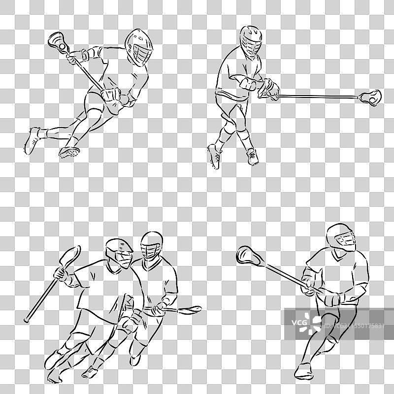 曲棍球运动素描轮廓图片素材